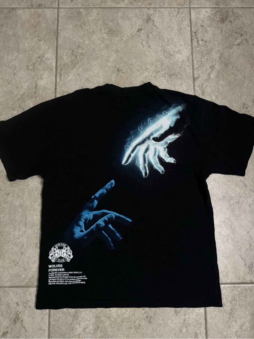 Black Graphic Tee with Blue and White Hand Print